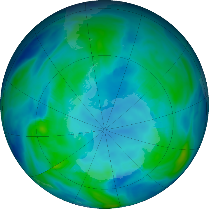 Antarctic ozone map for 30 April 2019